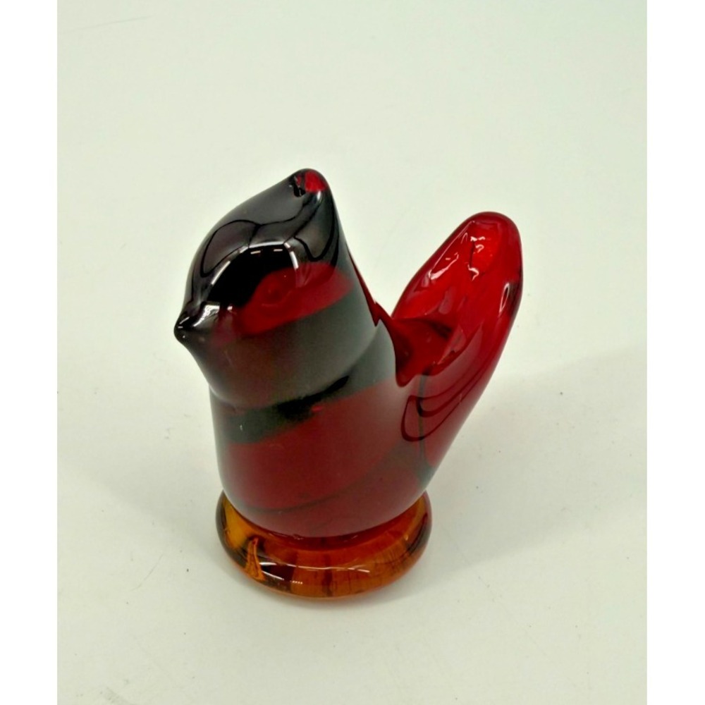 Cardinal of Love Vintage Titan Art Glass Red Black‎ Bird Figurine